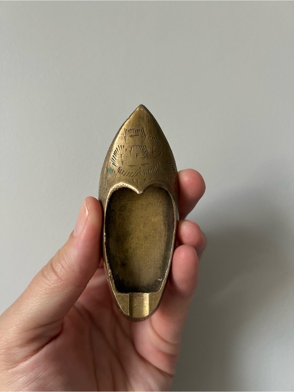 Vintage Etched Brass Shoe Shaped Ashtray